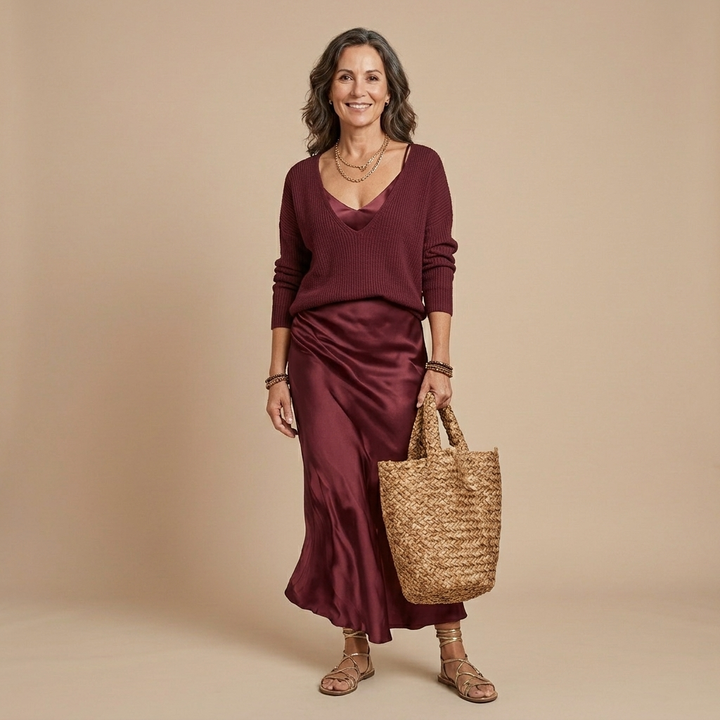 Cliodhna | Midi Satin Dress with Included Sweater