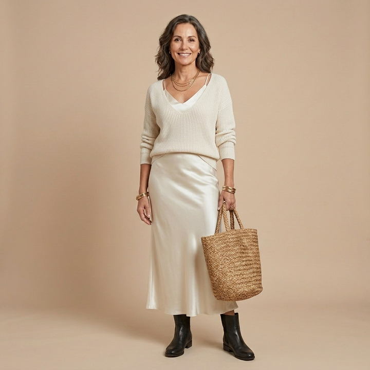 Cliodhna | Midi Satin Dress with Included Sweater