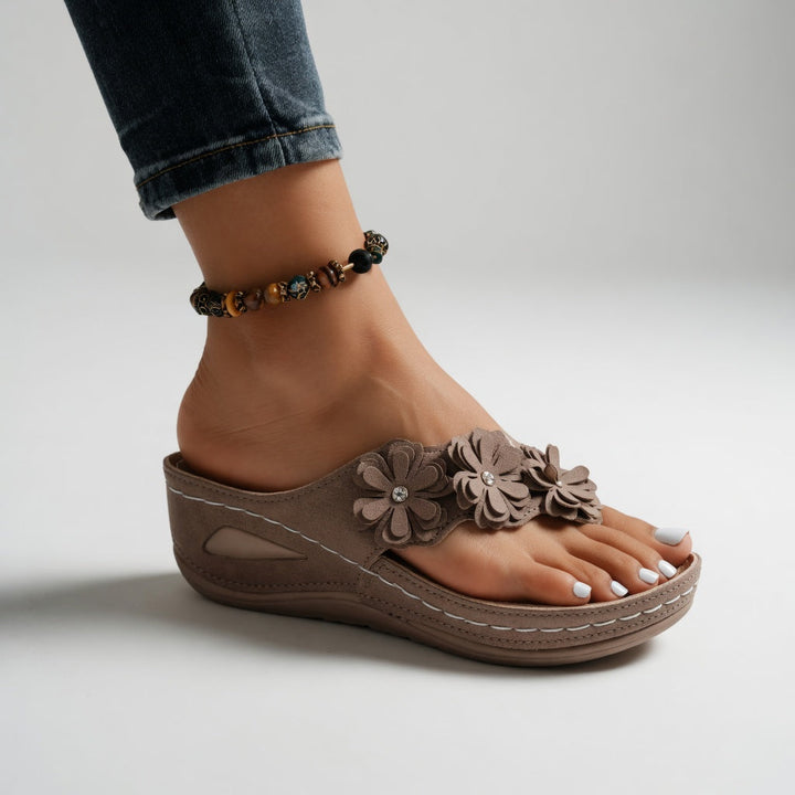 Mauveline™ — Floral Wedge Sandal, Summer Softness