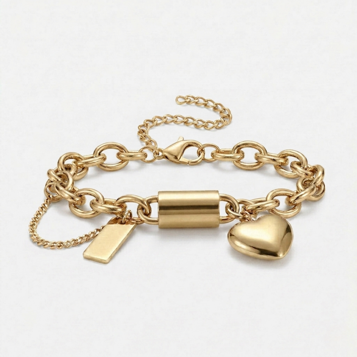 Saoirse — Gold Chunky Heart Charm Bracelet