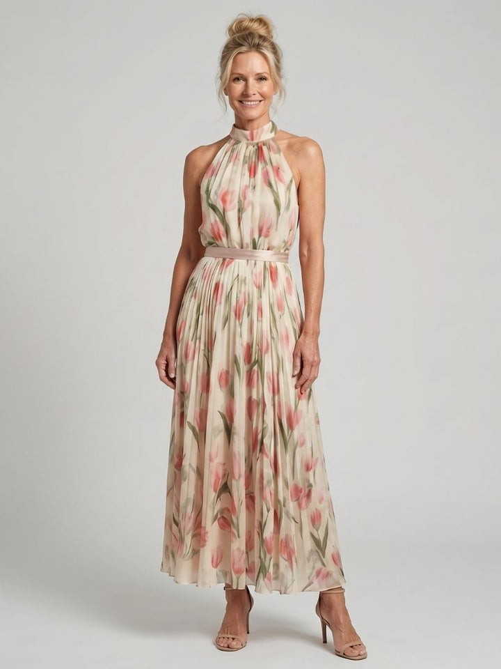 Eloise — Tulip-Print Halter Maxi Dress