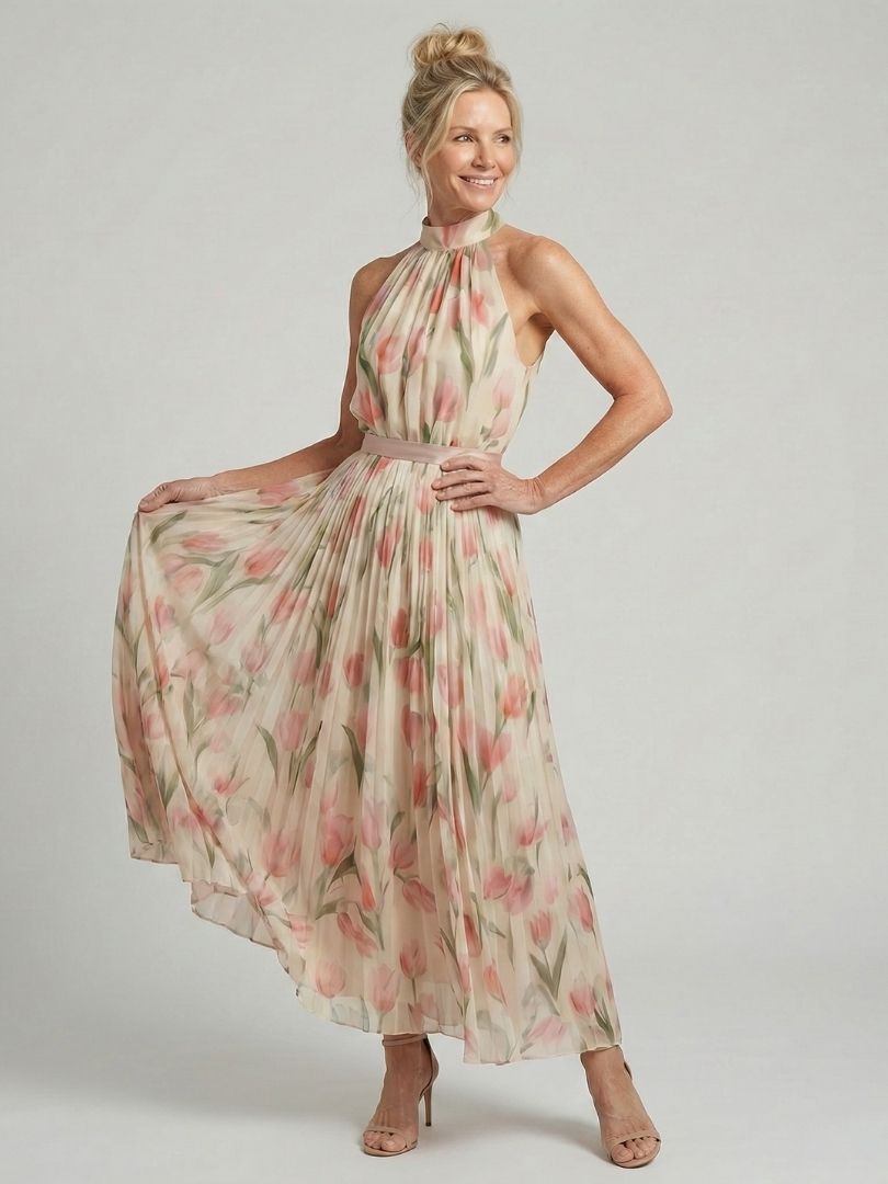 Eloise — Tulip-Print Halter Maxi Dress