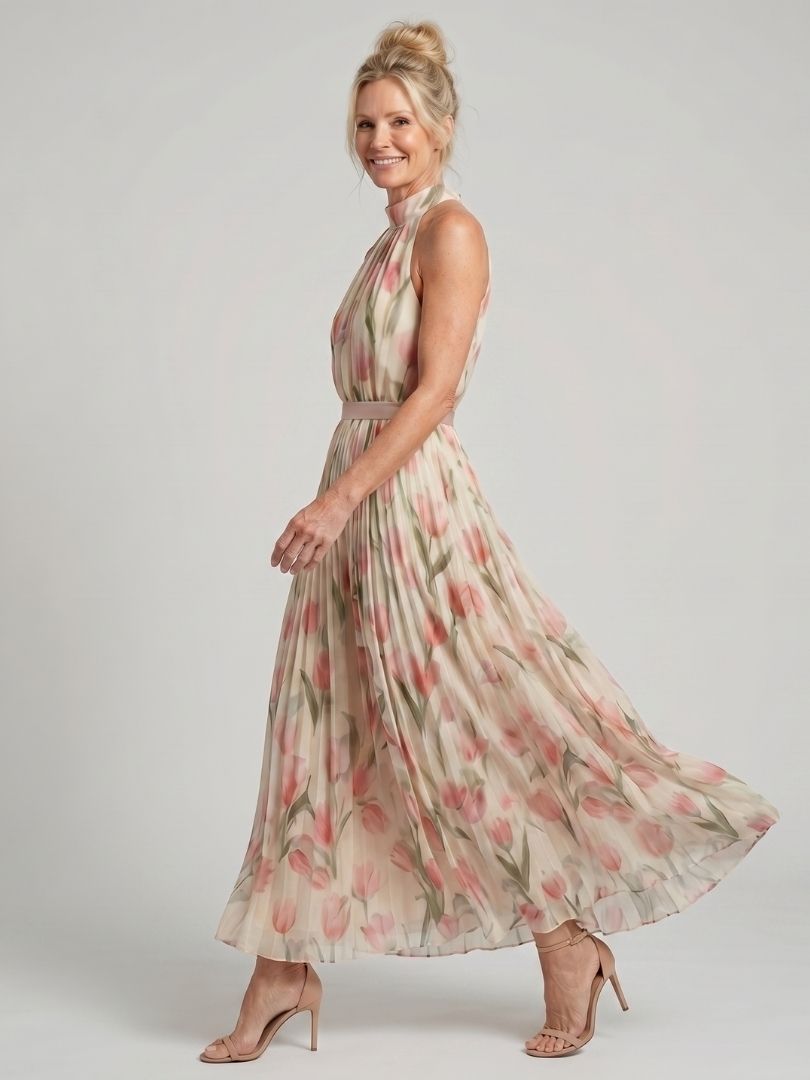 Eloise — Tulip-Print Halter Maxi Dress