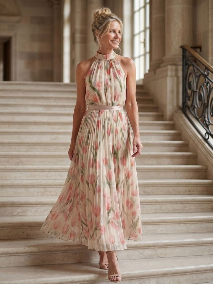 Eloise — Tulip-Print Halter Maxi Dress
