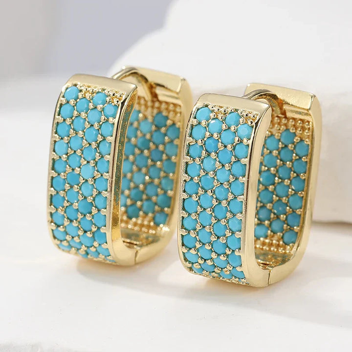 Emer — Square Turquoise Pavé Huggies