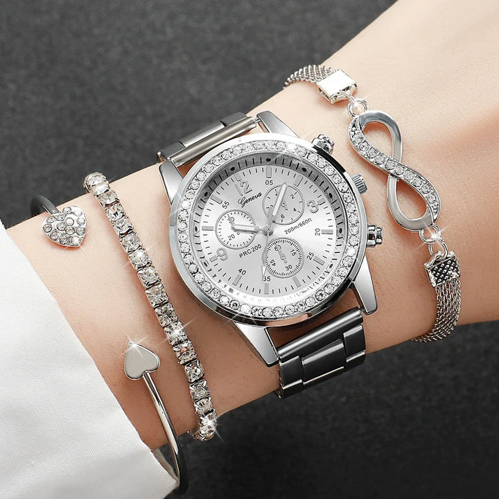 Niamh — Rhinestone Watch & Bracelet Set (4 Pieces)