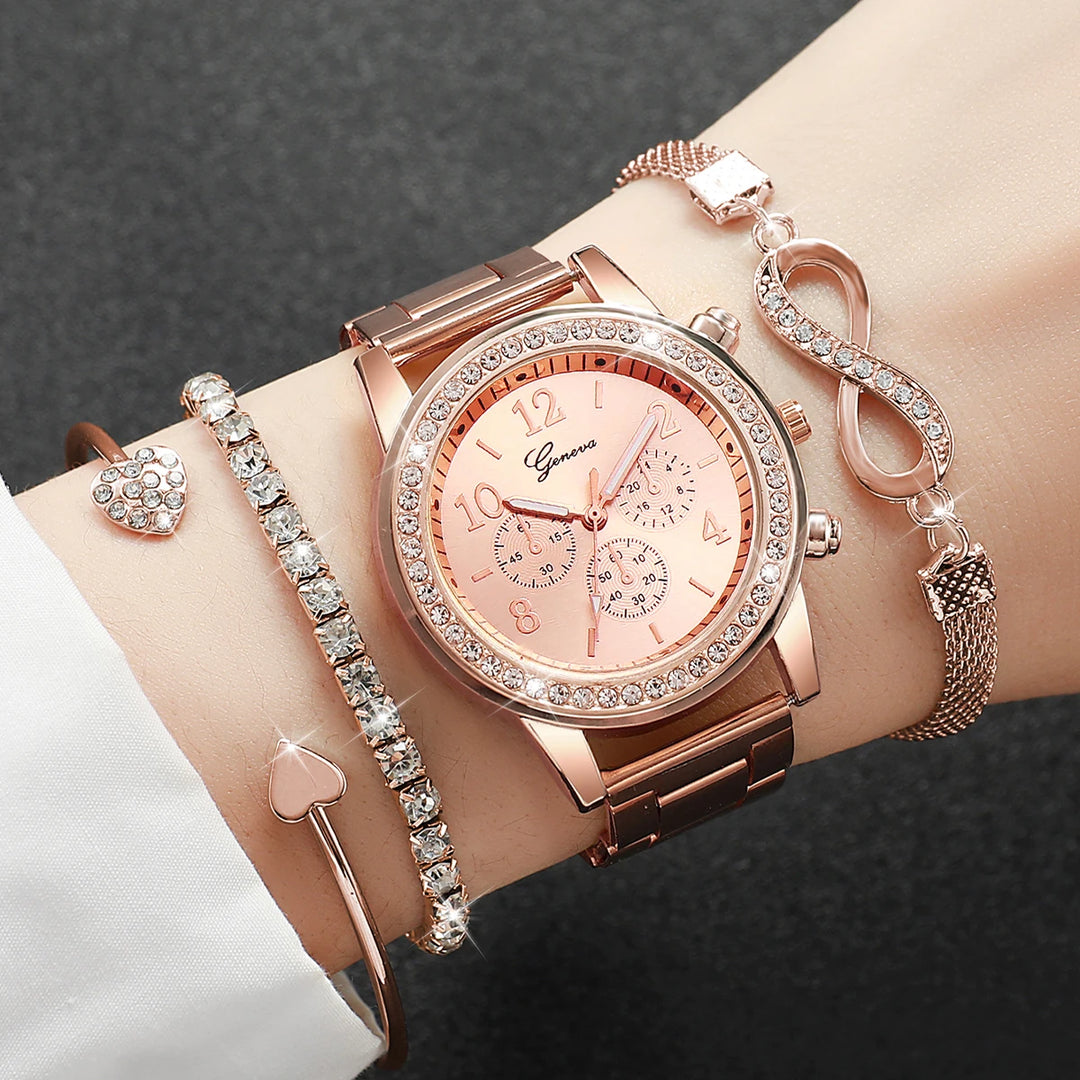 Niamh — Rhinestone Watch & Bracelet Set (4 Pieces)
