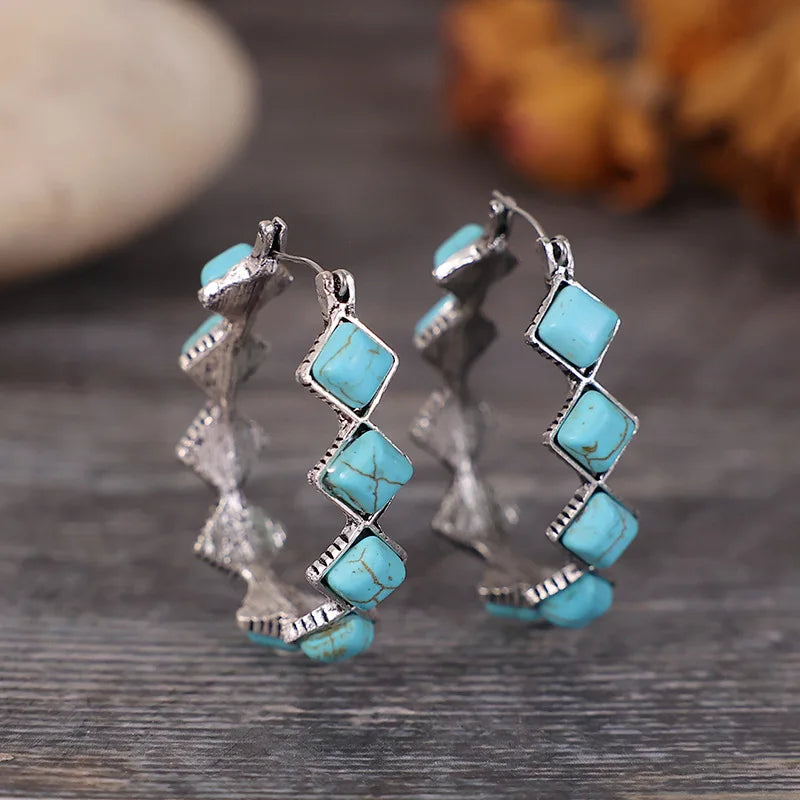 Róisín — Turquoise & Crystal Diamond Hoops