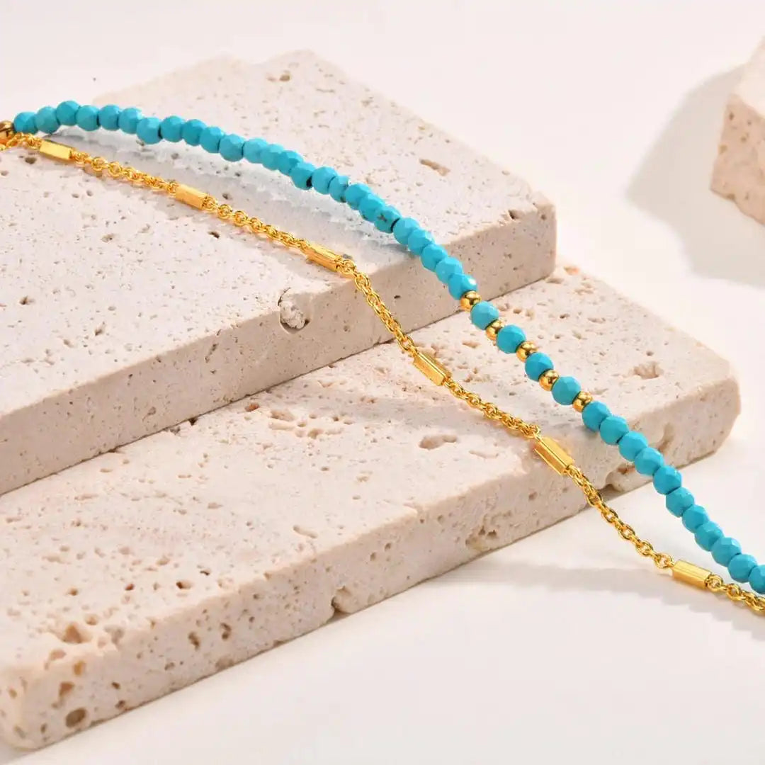 Eilis — Double Chain Turquoise & Gold Bracelet