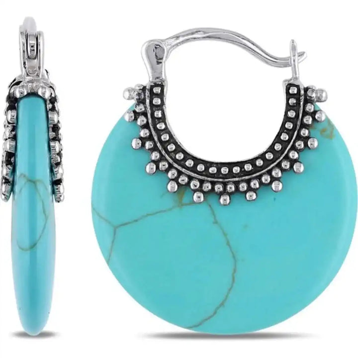Úna — Silver Turquoise Hoop Earrings