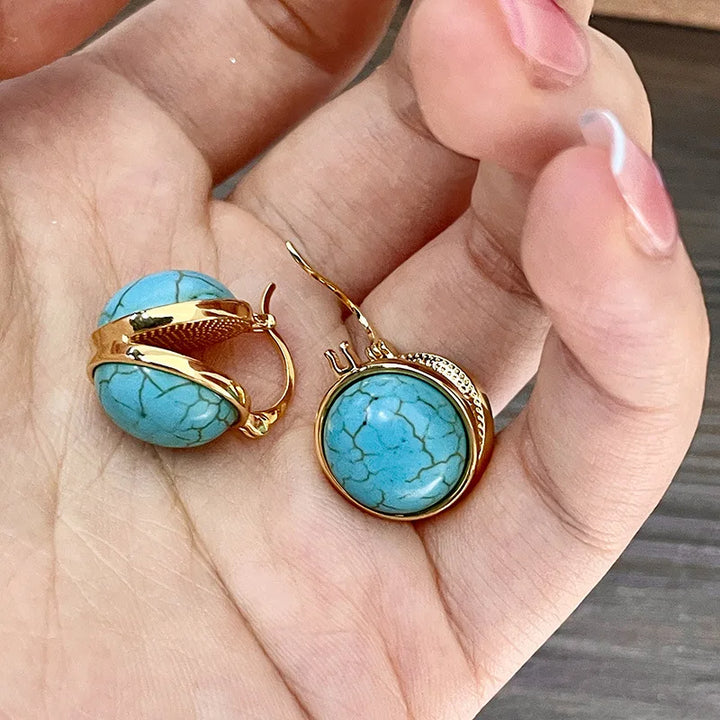 Eala — Brushed Gold Turquoise Studs