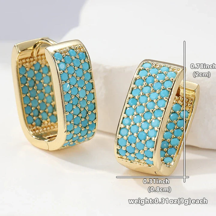 Emer — Square Turquoise Pavé Huggies