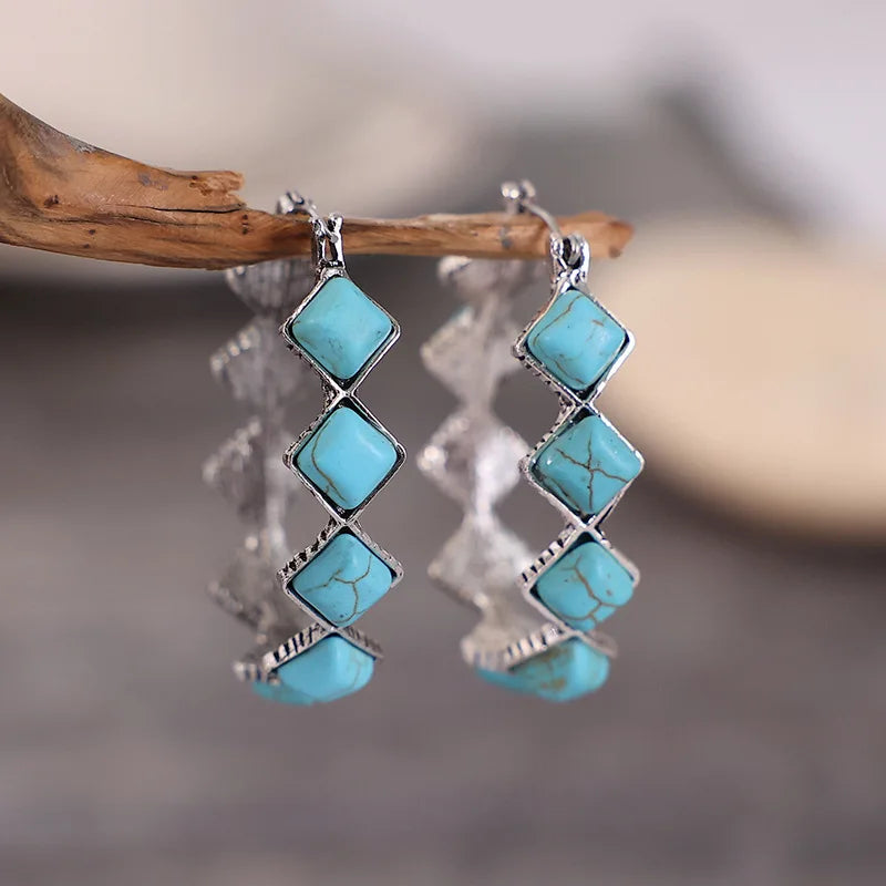 Róisín — Turquoise & Crystal Diamond Hoops