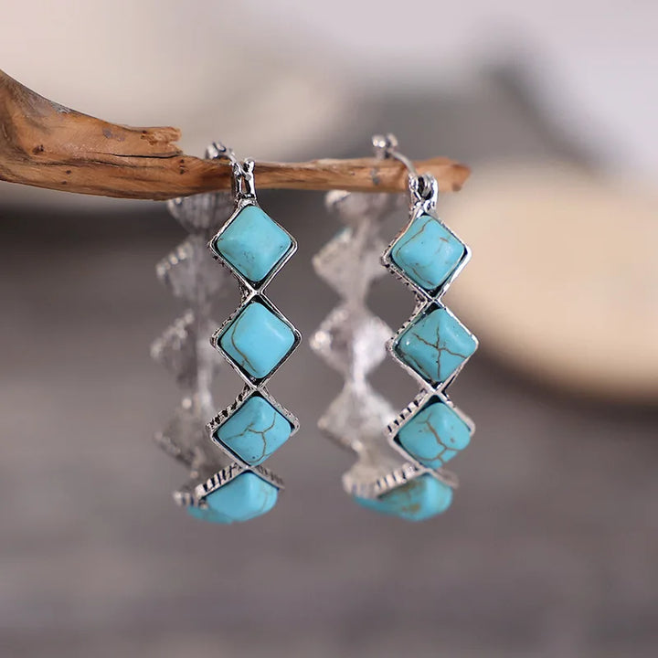 Róisín — Turquoise & Crystal Diamond Hoops