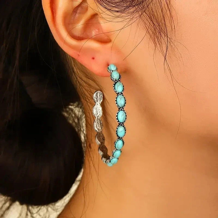 Caitlín — Slim Turquoise Hoop Earrings
