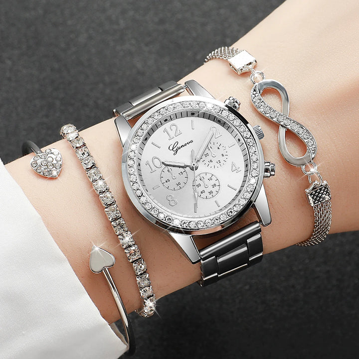 Niamh — Rhinestone Watch & Bracelet Set (4 Pieces)