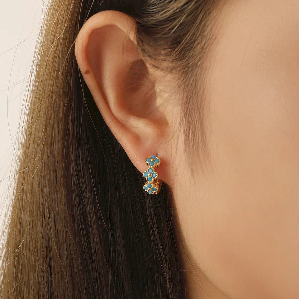 Mab — Turquoise Flower Huggie Hoops