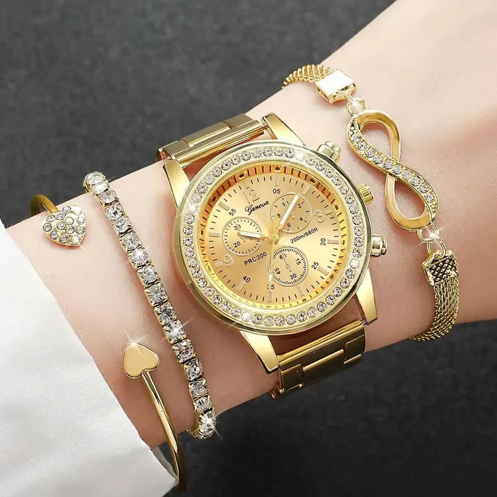 Niamh — Rhinestone Watch & Bracelet Set (4 Pieces)