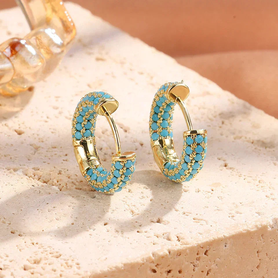 Tuiren — Striped Turquoise Huggie Hoops
