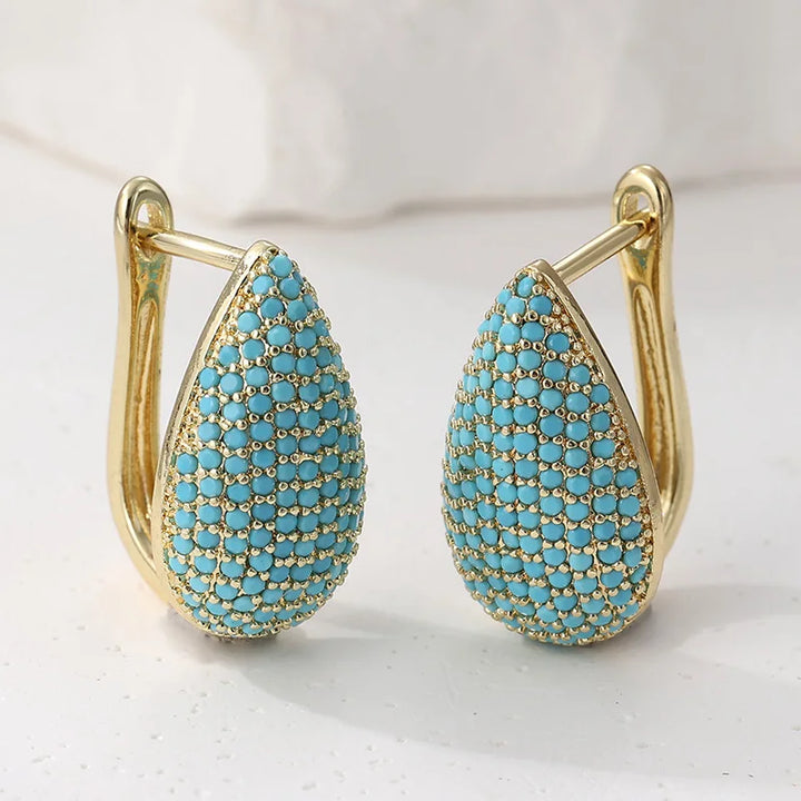 Béibhinn — Turquoise Pavé Teardrop Hoops
