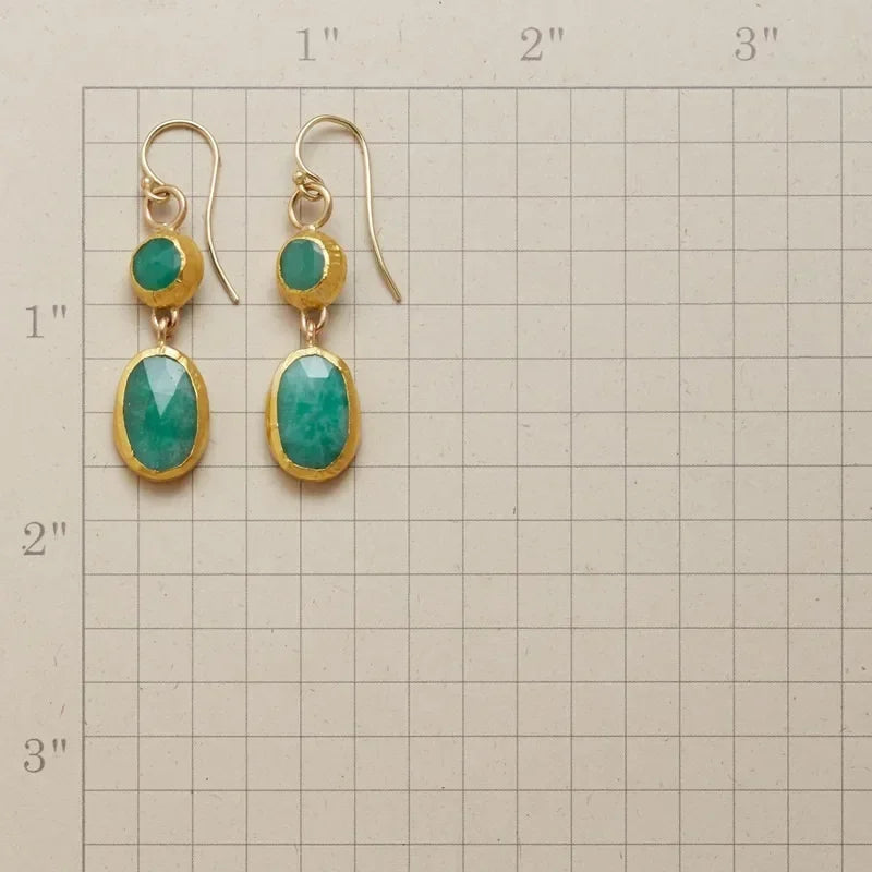 Aifric — Emerald Double Stone Drop Earrings