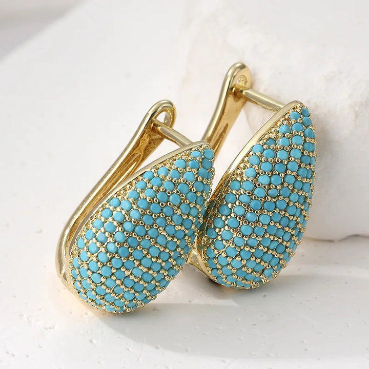 Béibhinn — Turquoise Pavé Teardrop Hoops