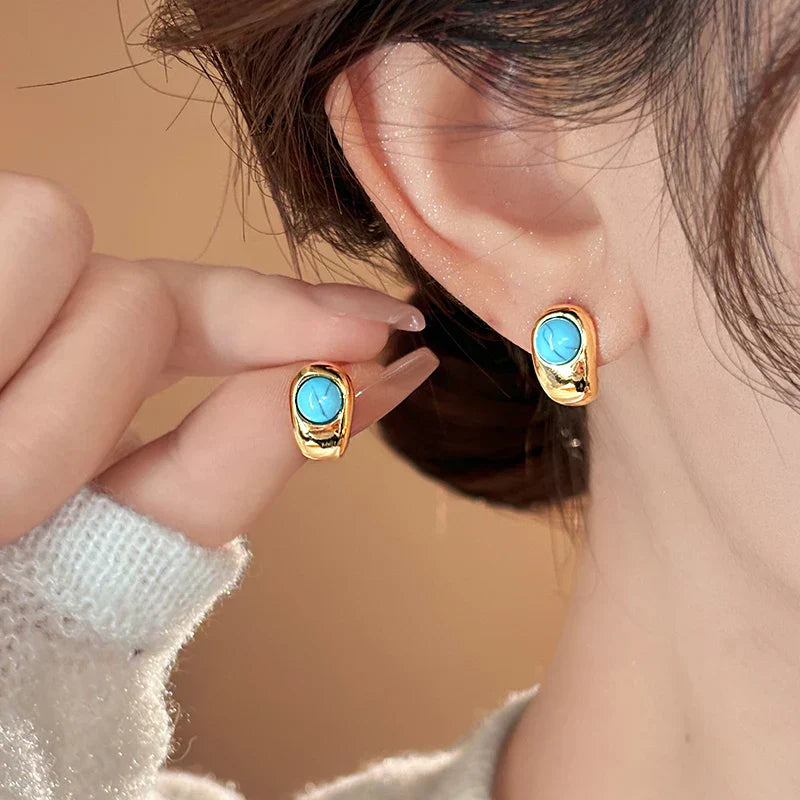 Gobnait — Double Turquoise Gold Studs