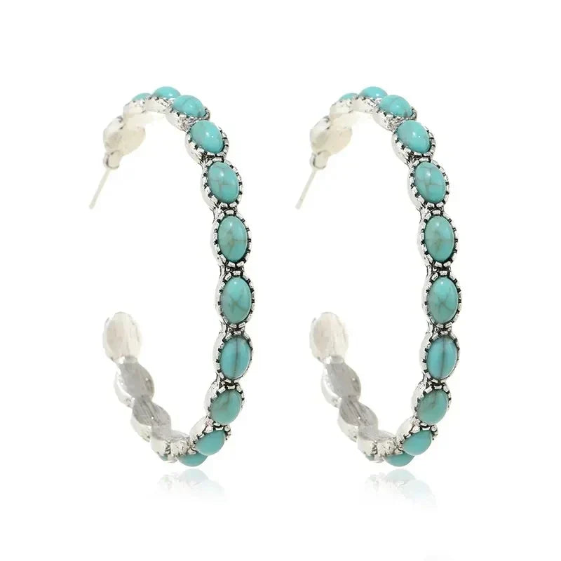 Caitlín — Slim Turquoise Hoop Earrings
