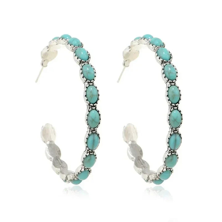 Caitlín — Slim Turquoise Hoop Earrings