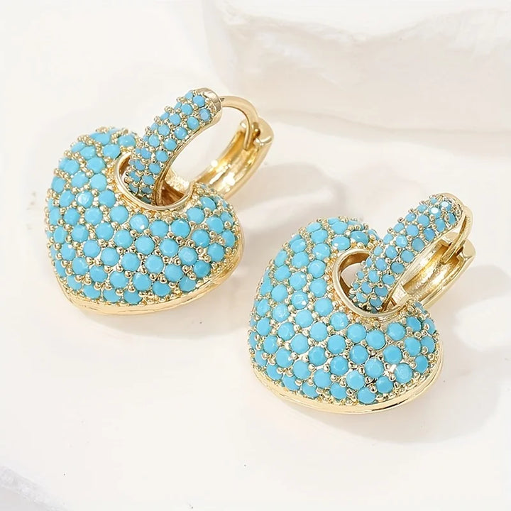 Cáit — Turquoise Heart Huggie Earrings