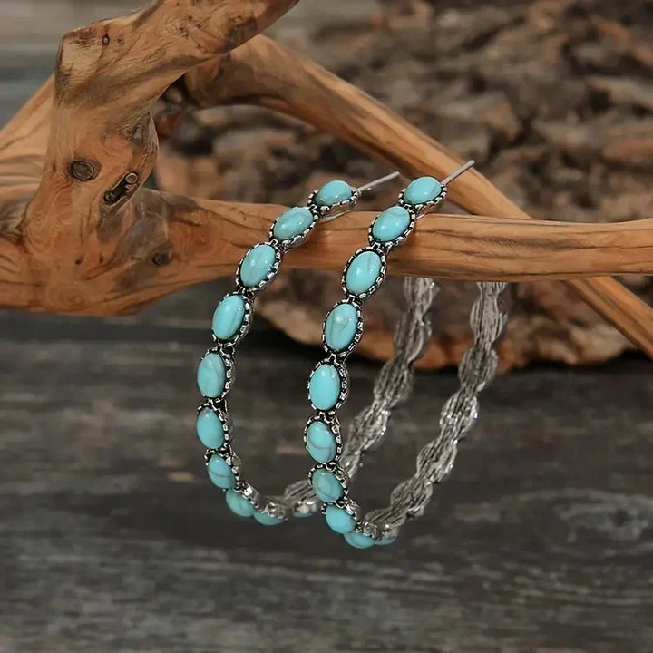 Caitlín — Slim Turquoise Hoop Earrings