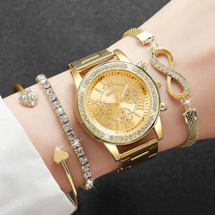 Niamh — Rhinestone Watch & Bracelet Set (4 Pieces)