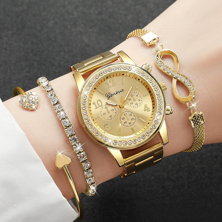 Niamh — Rhinestone Watch & Bracelet Set (4 Pieces)