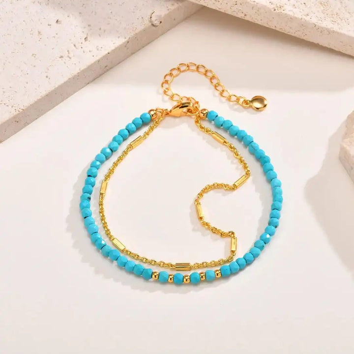 Eilis — Double Chain Turquoise & Gold Bracelet