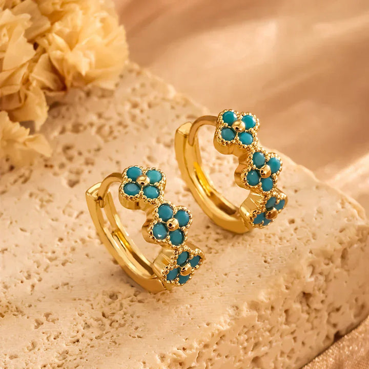 Mab — Turquoise Flower Huggie Hoops