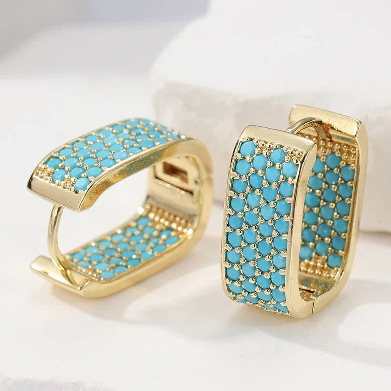 Emer — Square Turquoise Pavé Huggies