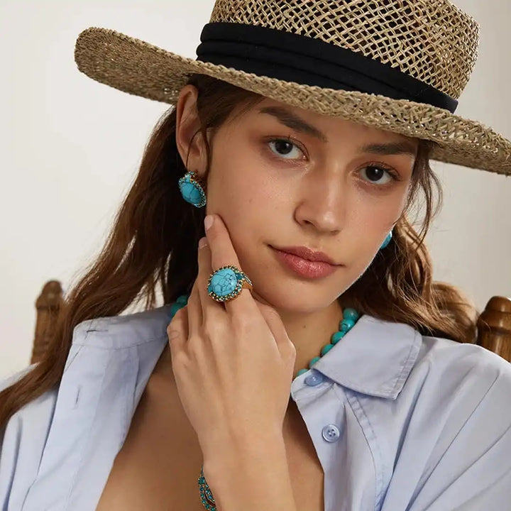 Ide — Turquoise Zirconia Gold Ring