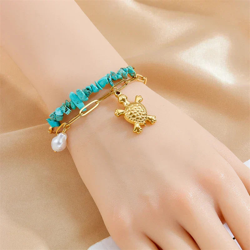 Tara — Golden Turtle Layered Bracelet