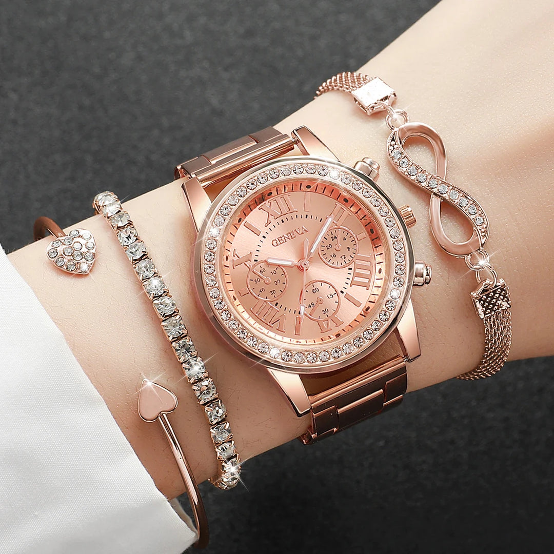 Niamh — Rhinestone Watch & Bracelet Set (4 Pieces)