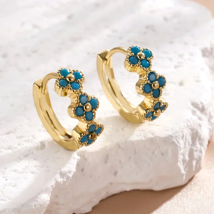 Mab — Turquoise Flower Huggie Hoops