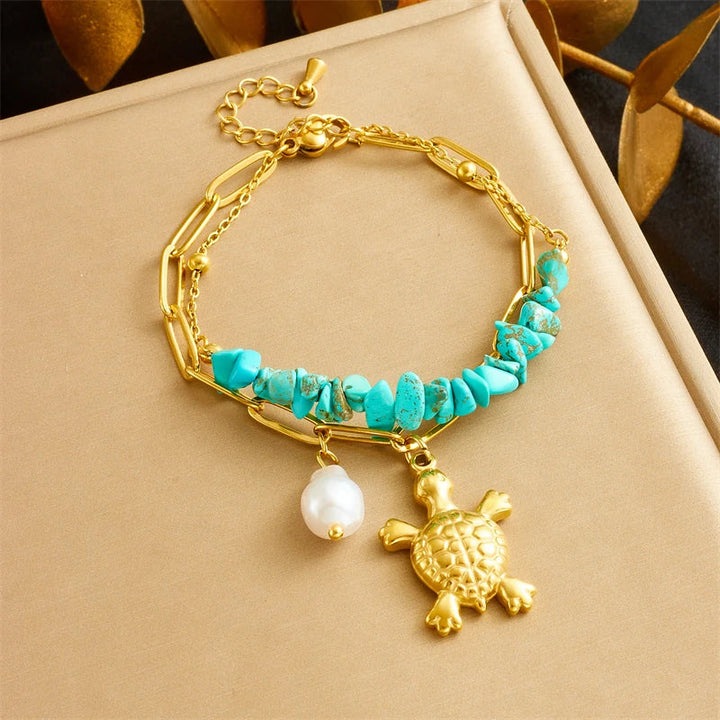 Tara — Golden Turtle Layered Bracelet