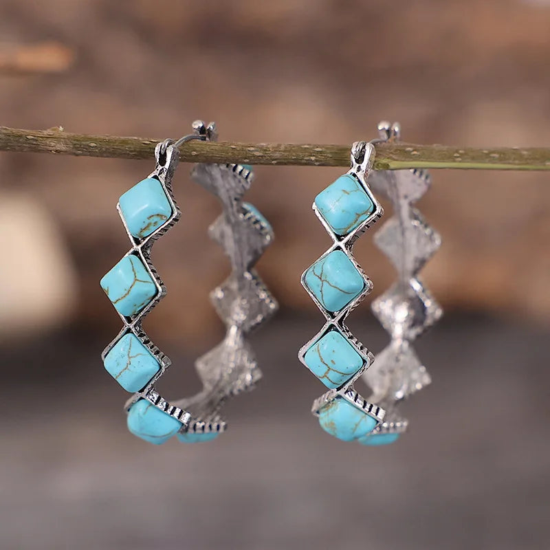 Róisín — Turquoise & Crystal Diamond Hoops