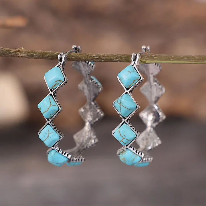 Róisín — Turquoise & Crystal Diamond Hoops