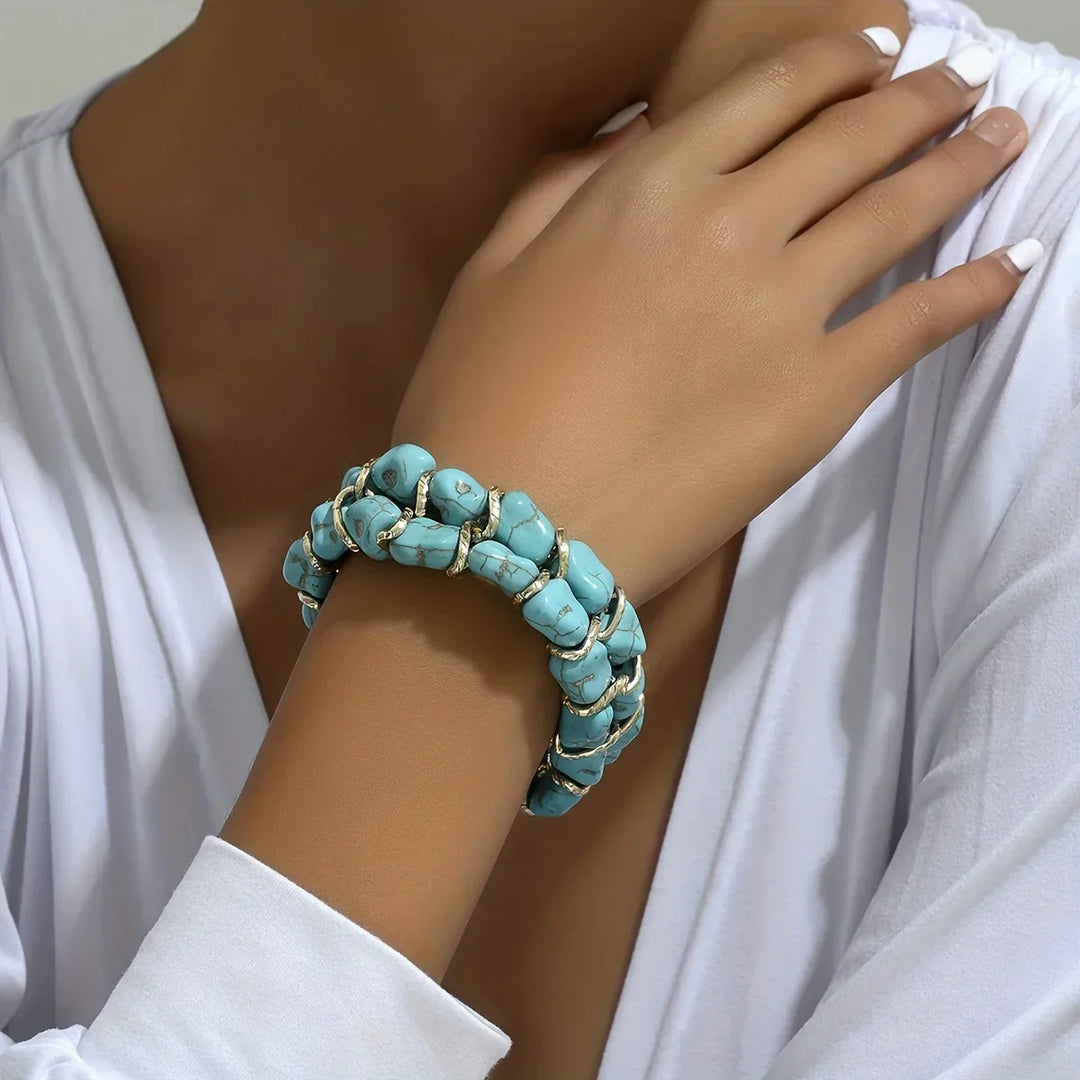 Brigid — Woven Turquoise & Gold Bracelet