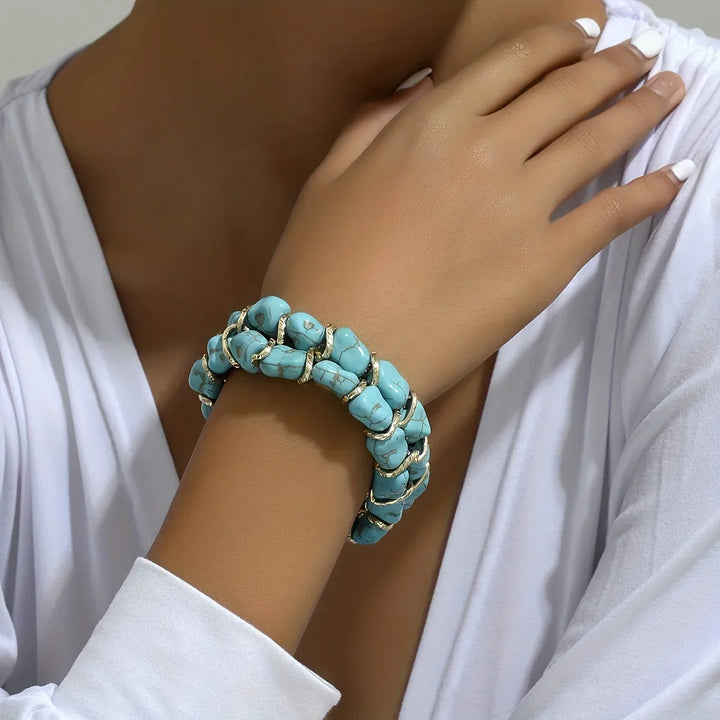 Brigid — Woven Turquoise & Gold Bracelet