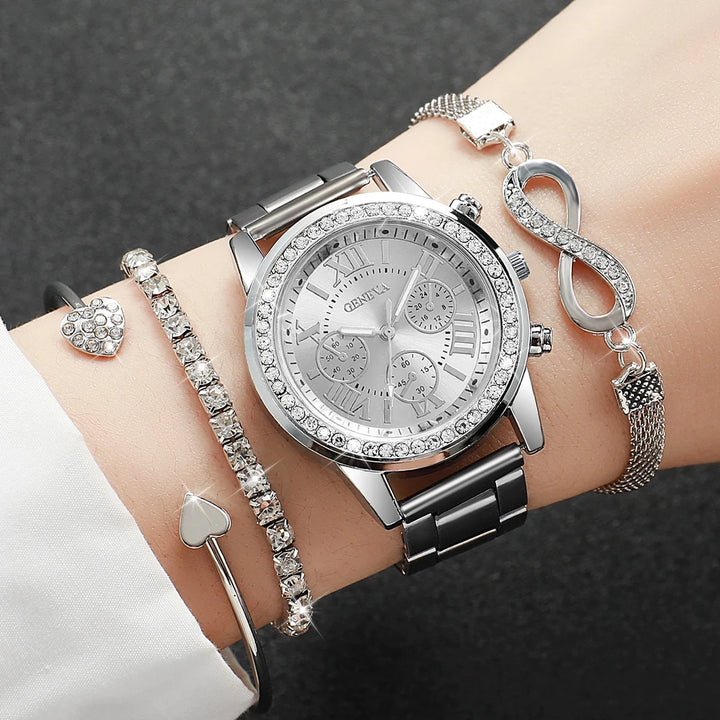 Niamh — Rhinestone Watch & Bracelet Set (4 Pieces)