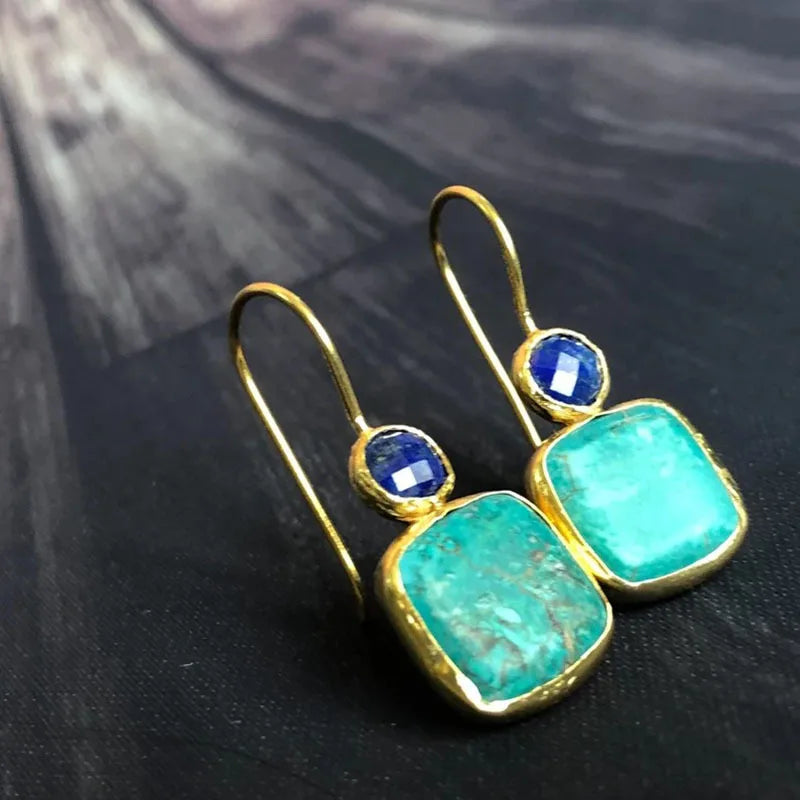 Dervla — Square Turquoise & Lapis Earrings