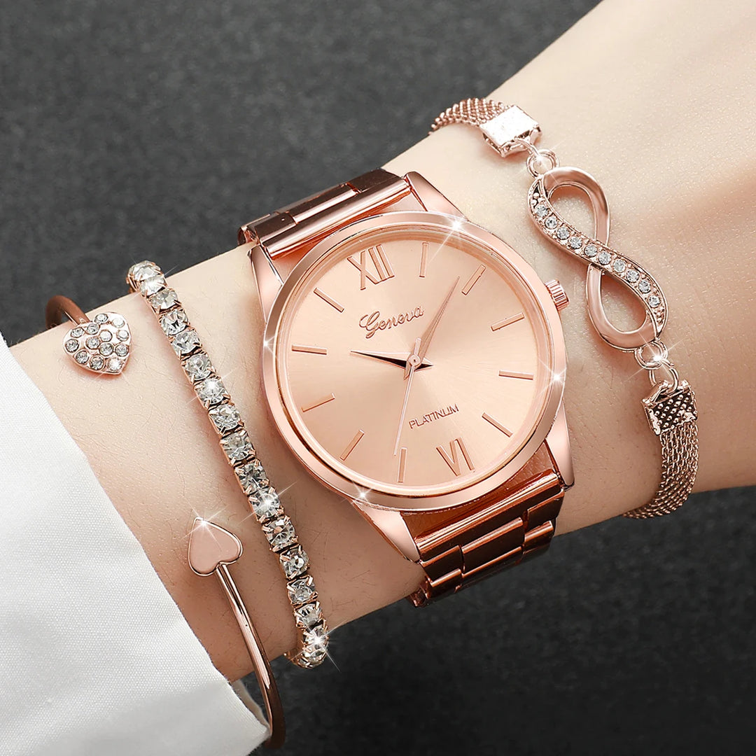 Niamh — Rhinestone Watch & Bracelet Set (4 Pieces)