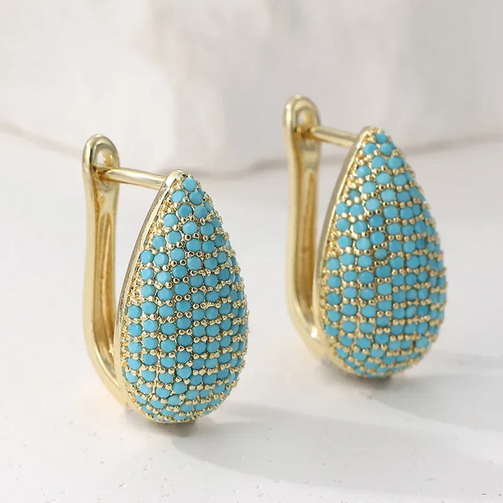 Béibhinn — Turquoise Pavé Teardrop Hoops