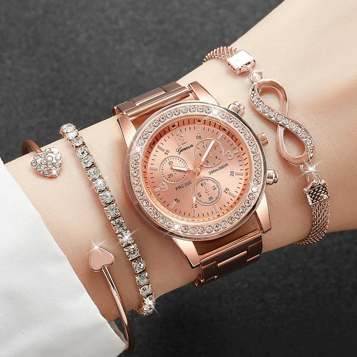 Niamh — Rhinestone Watch & Bracelet Set (4 Pieces)